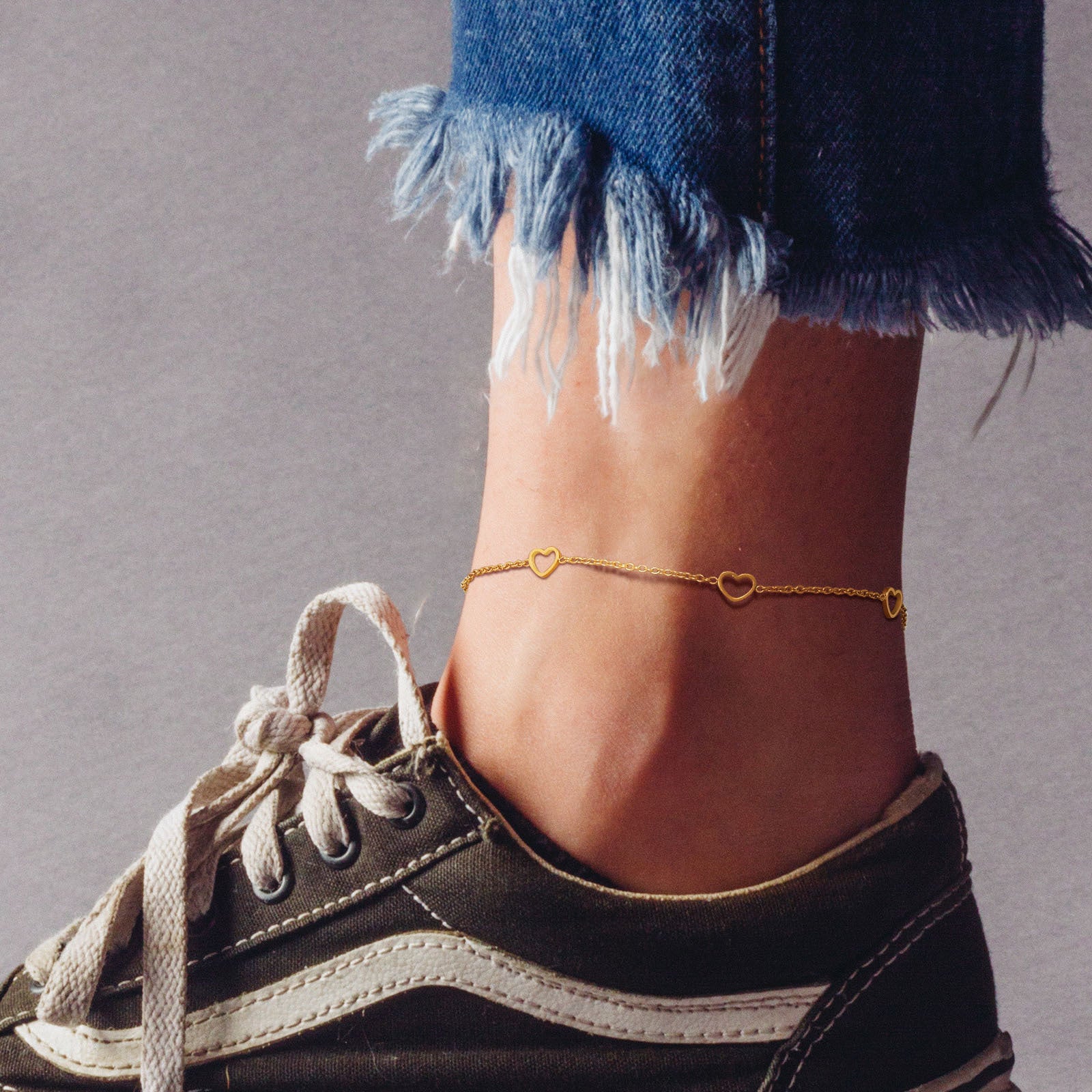 1 Piece Stainless Steel Five Hollow Heart Shaped Love Anklets