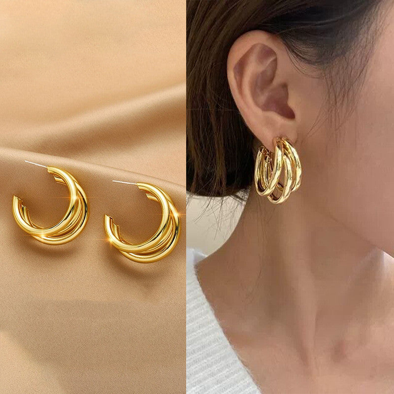 New European And American Retro Personality Geometric Earrings Female Simple Niche Design High-End Earrings Exaggerated Temperament Earrings