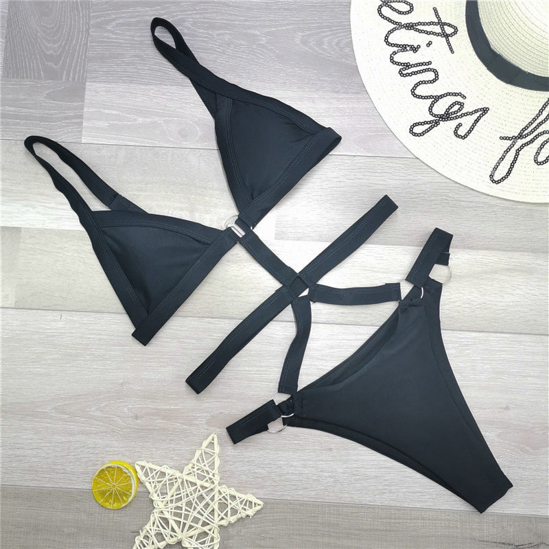 Bikini Sexy Thin Little Chest Gathered High Waist Three-Point Thong