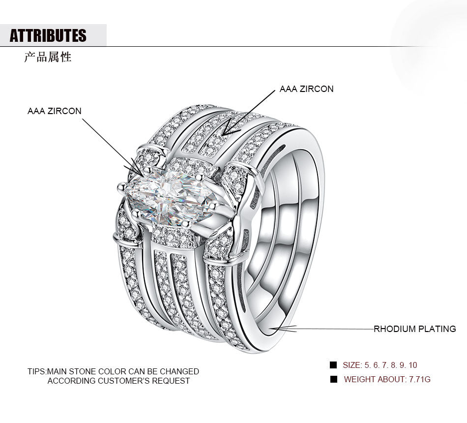 European and American popular models 3 double-layer combination ring ring violent suit ring