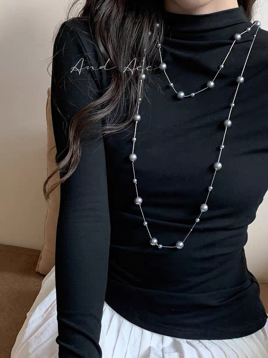 Advanced Gray Pearl Long Necklace