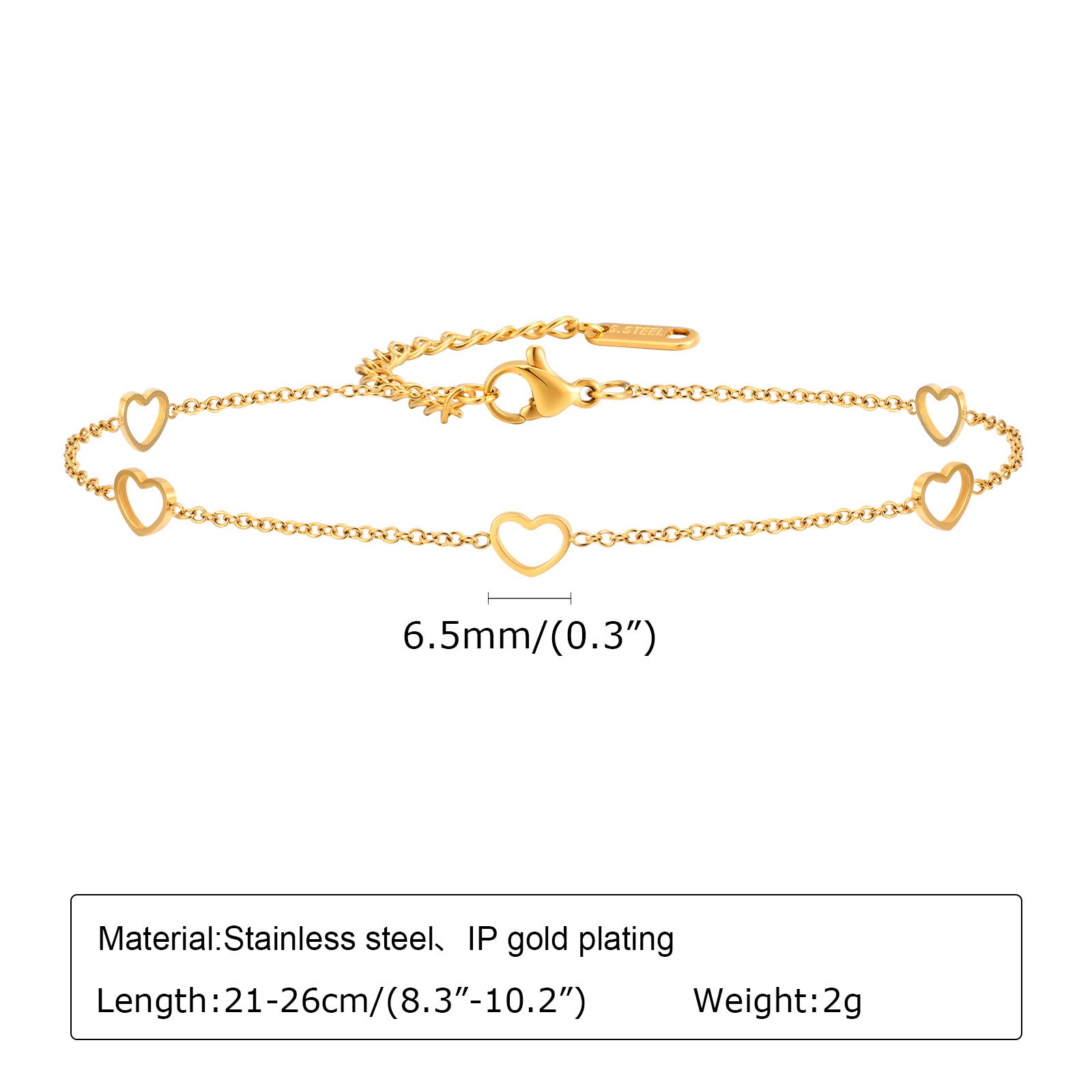 1 Piece Stainless Steel Five Hollow Heart Shaped Love Anklets