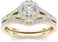 Gold Full Diamond Princess Round Diamond Luxury 2-piece Set Engagement Ring